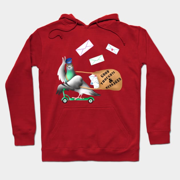 Pigeons Express (Rust Red Background) Hoodie by illucalliart